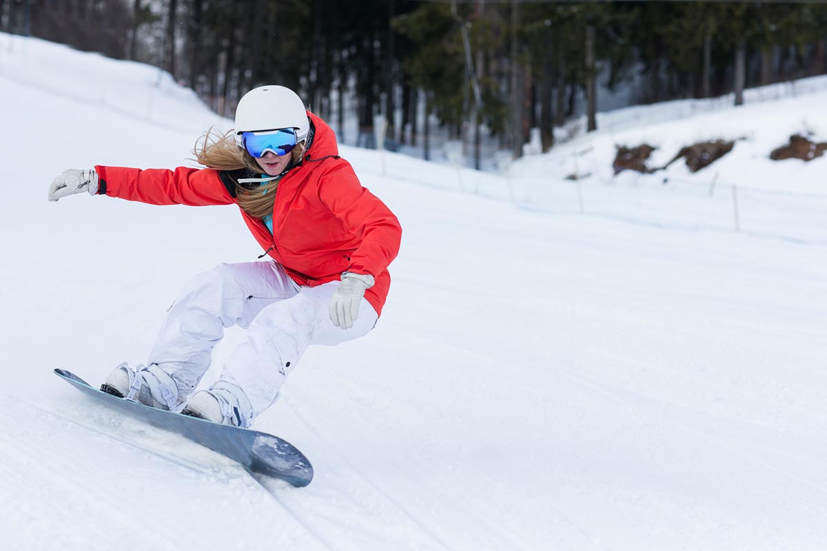 snowboarder red coat